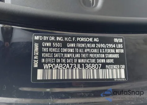 2018 Porsche Panamera 4S из США, поврежденный, VIN WP0AB2A73JL136807